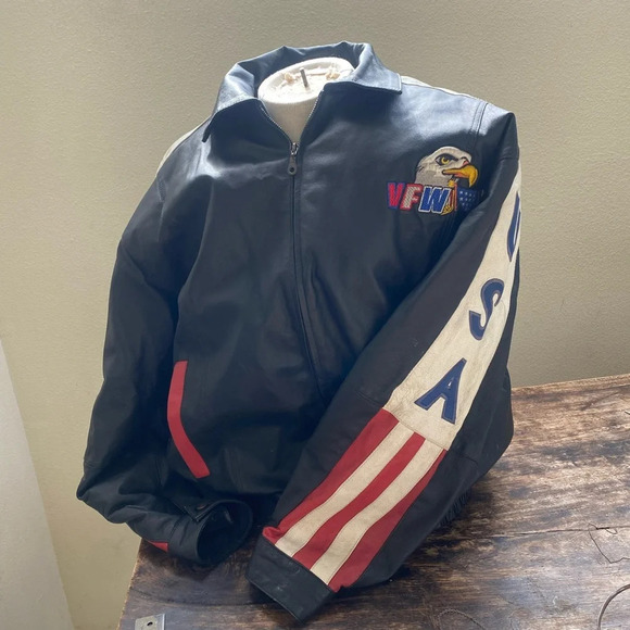 Vintage leather veteran of foreign wars bomber jacket XL - Picture 14 of 16